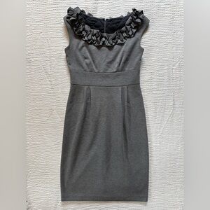London Times Gray Ruffle Neck Mini Dress